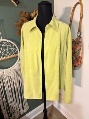 Vintage Talbots Faux Suede Button-Up Lime Green Western Cottagecore Shirt